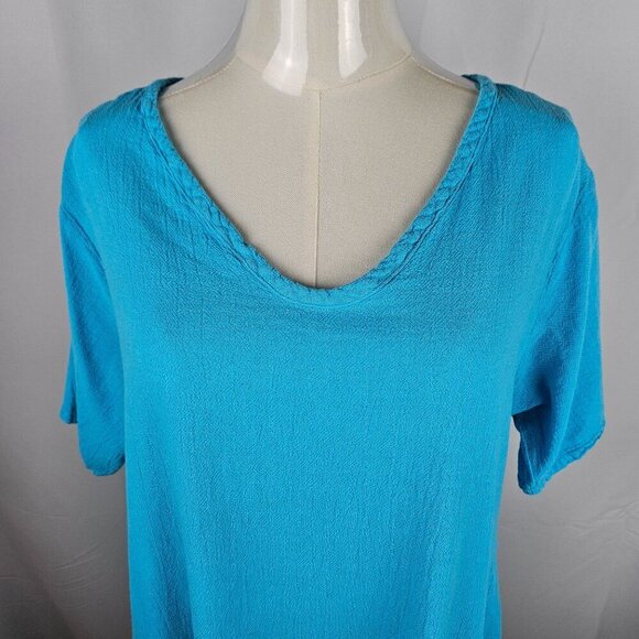 Oh My Gauze Dress Medium Cotton Ruffled Hem Pockets Turquoise Tropical Beach - Picture 2 of 8